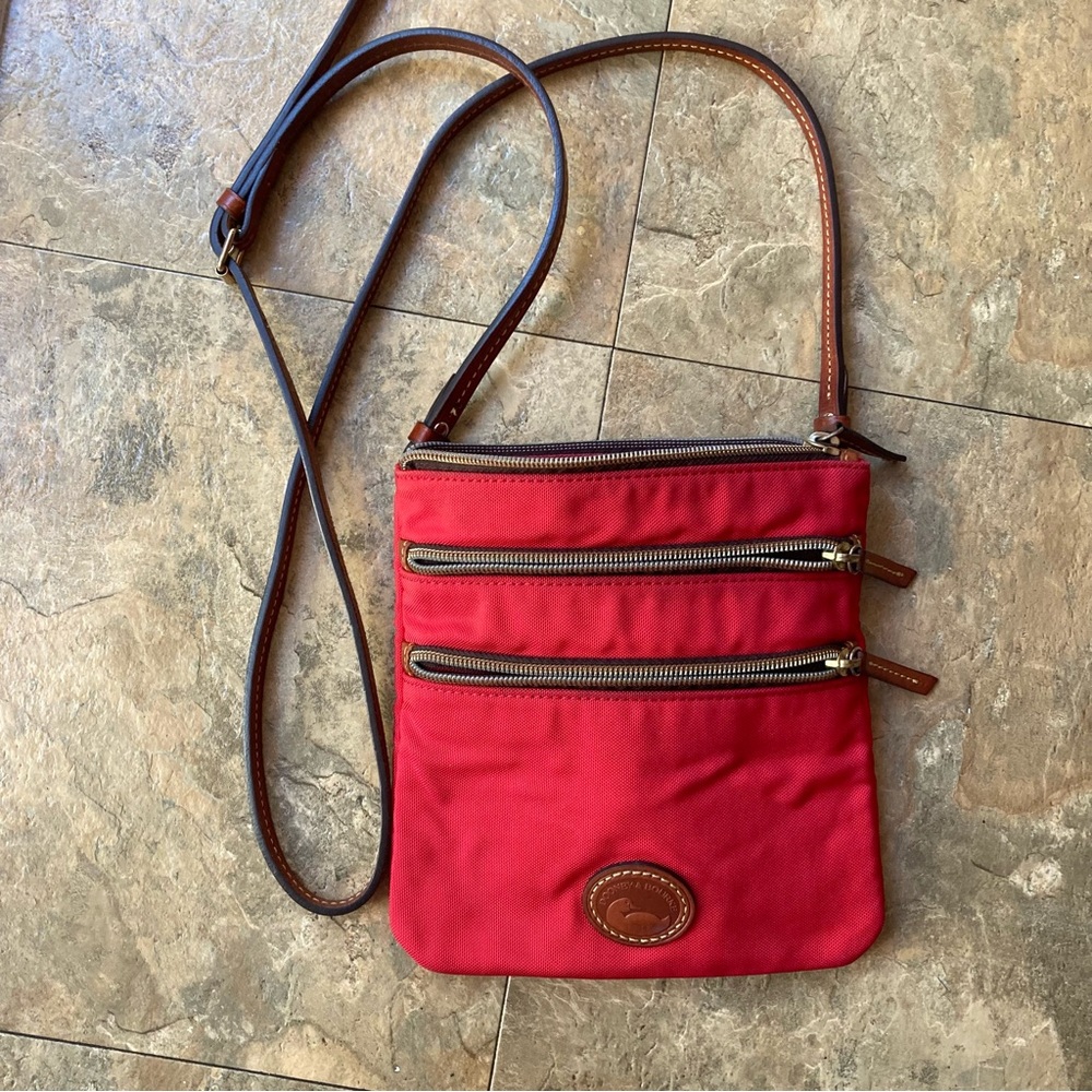 Dooney&Bourke nylon north south triple zip  Red Crossbody Bag